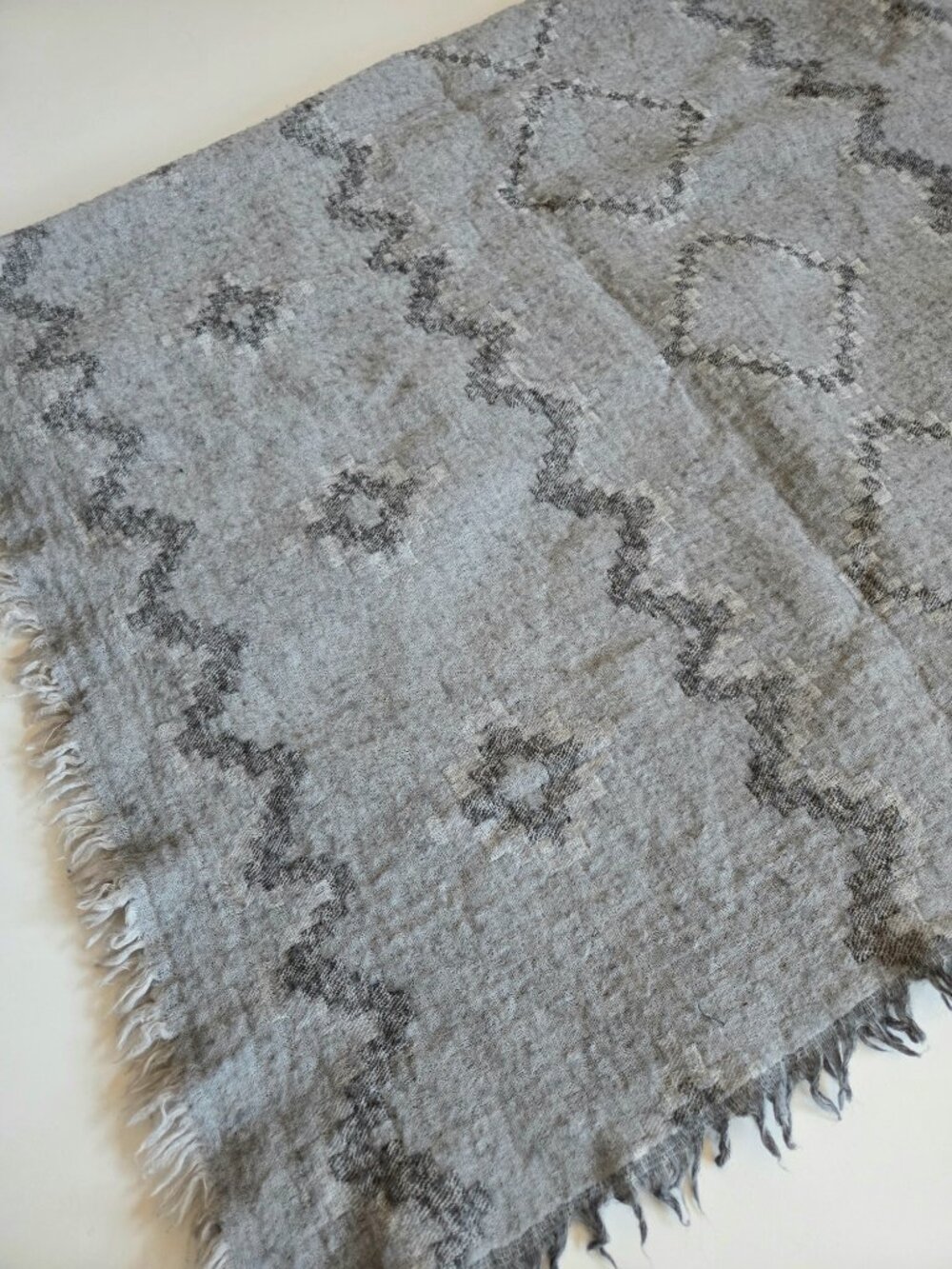 Wilfred Aritzia 100% Wool Gray Blanket Scarf Geometric Pattern with Fringes